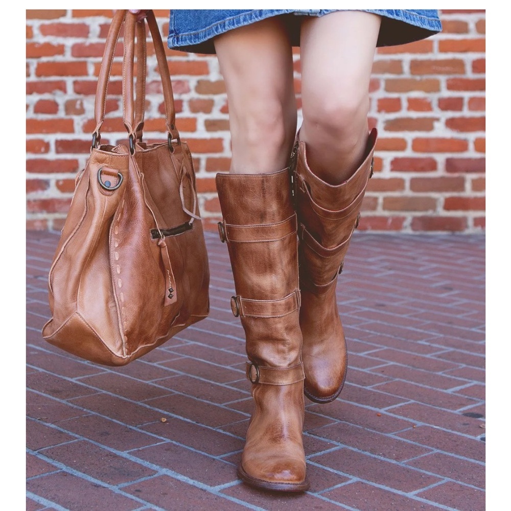 Bed Stu Kitty Leather Knee High Buckled Boho Moto Distressed Brown Boot 9.5